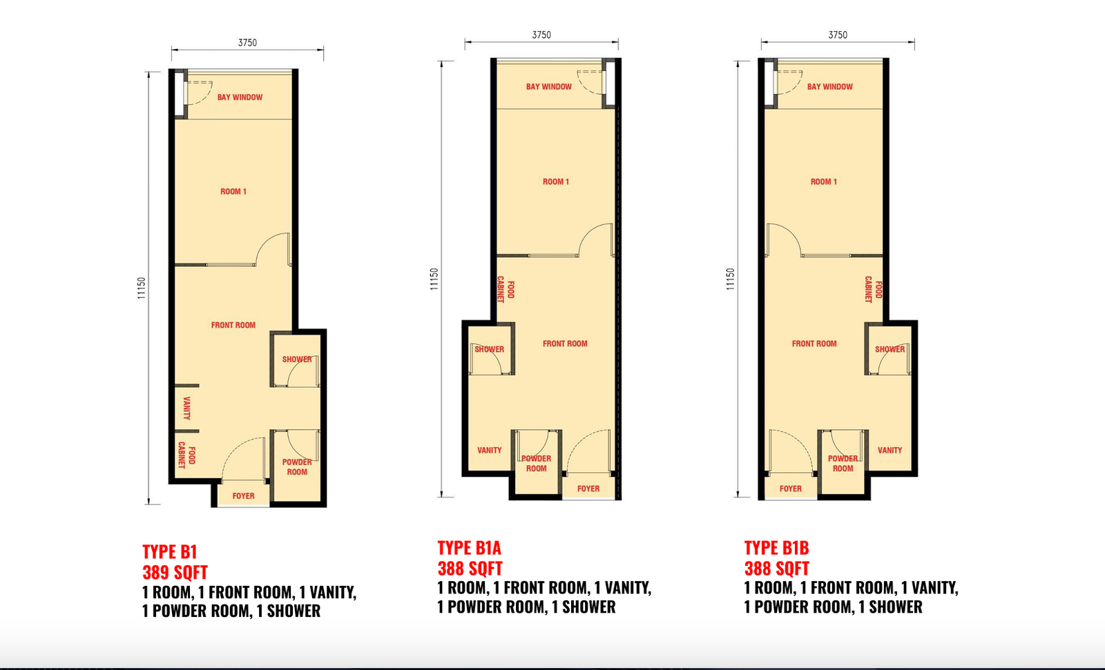 The Bedrock Type B - 389 sqft floor plan, Jesselton Docklands